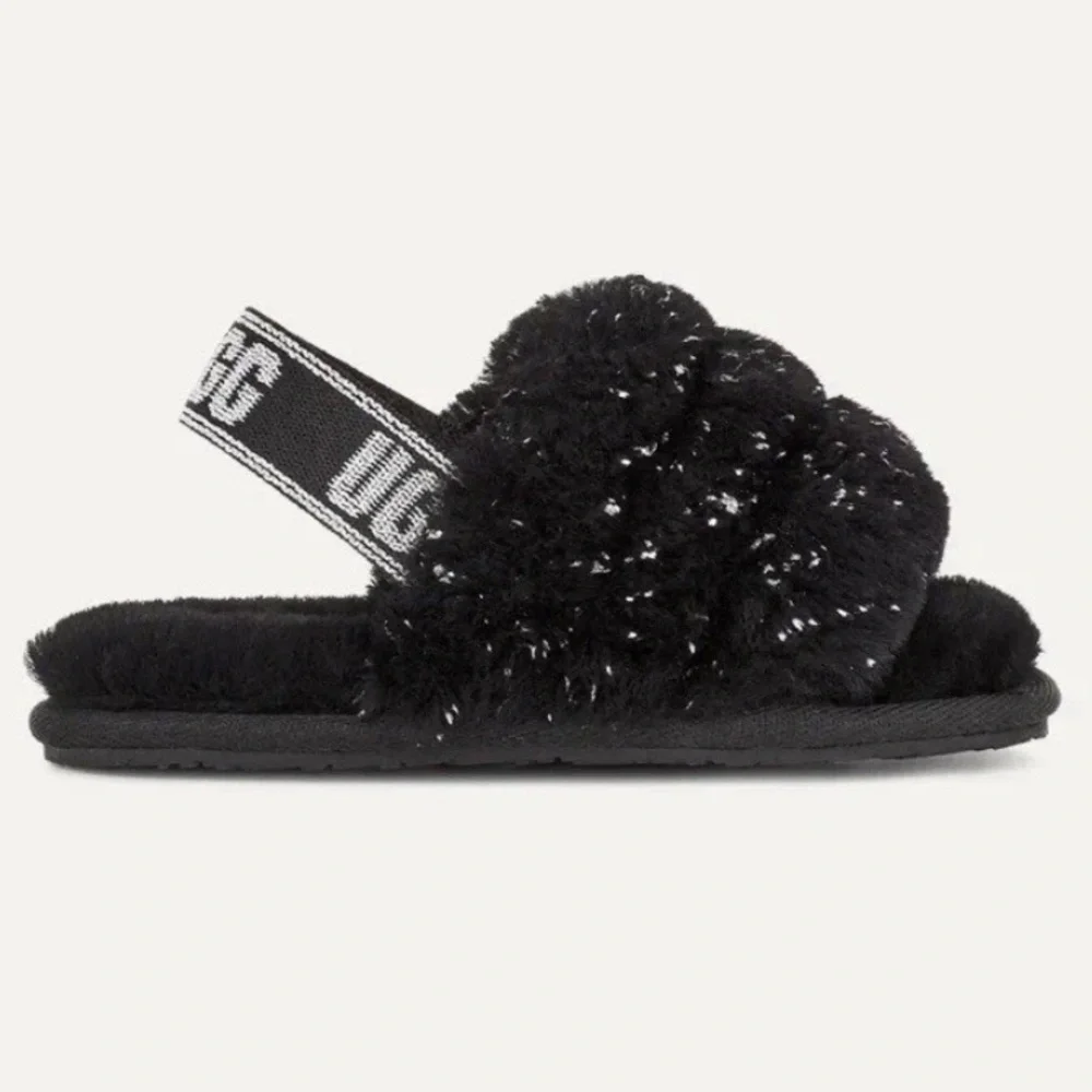 Ugg Girls Size 12 Toddler Black Fluff Yeah Metallic Sparkle Quilted Slippers NWT